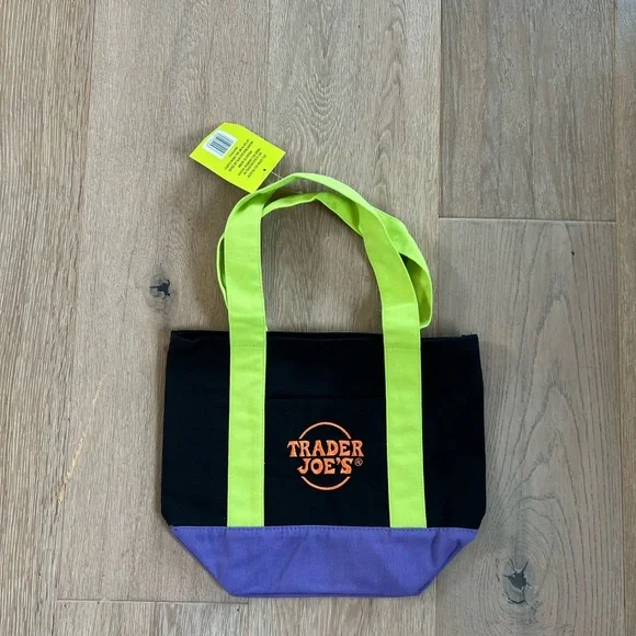 Trader Joe's Halloween Purple And Black Green Mini Tote Bag - Picture 2 of 7